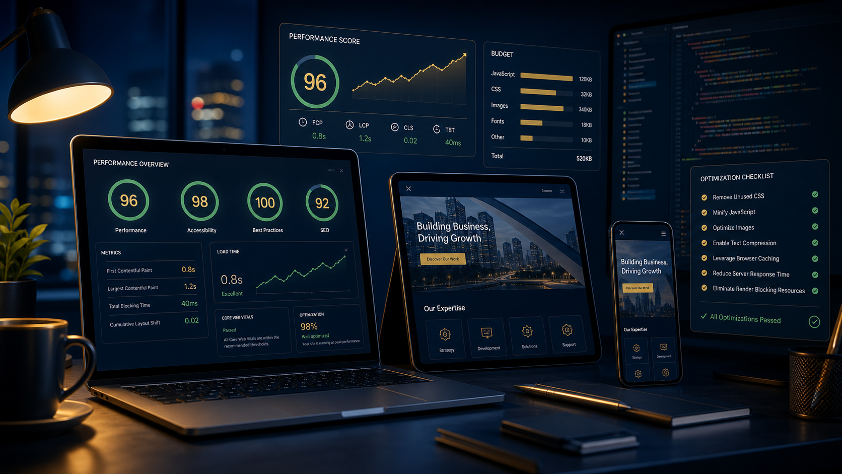 Performance-focused website development workspace